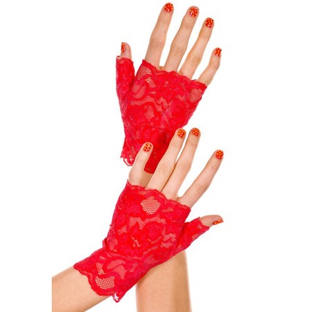 Gants rouges doigts ouverts dentelle florale