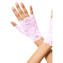 Gants roses doigts ouverts dentelle florale