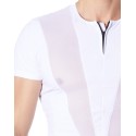 T-Shirt blanc avec bandes résille col rond et zip