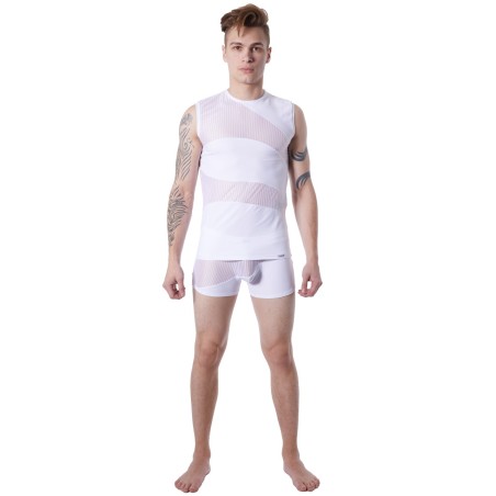 T-shirt débardeur blanc col rond opaque et transparent