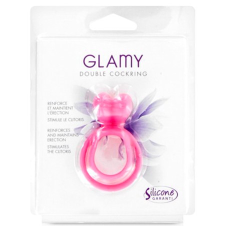 Double cockring rose avec stimulateur de clitoris