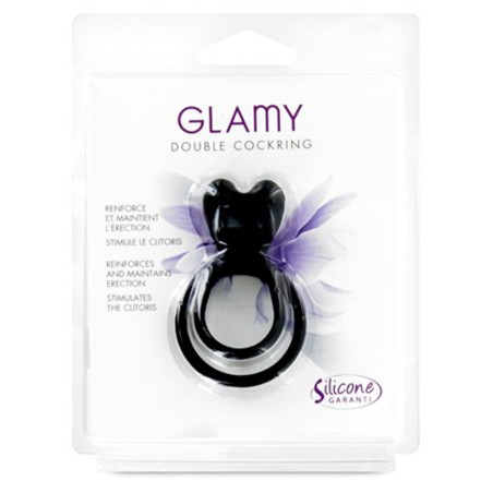 Double cockring noir avec stimulateur de clitoris