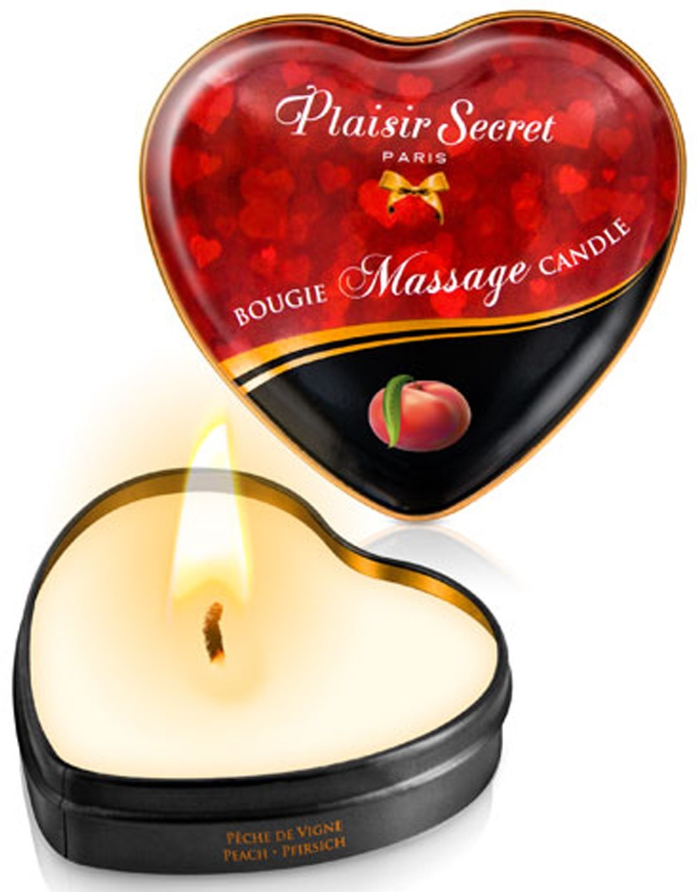 Mini bougie de massage pêche de vigne boîte coeur 35ml