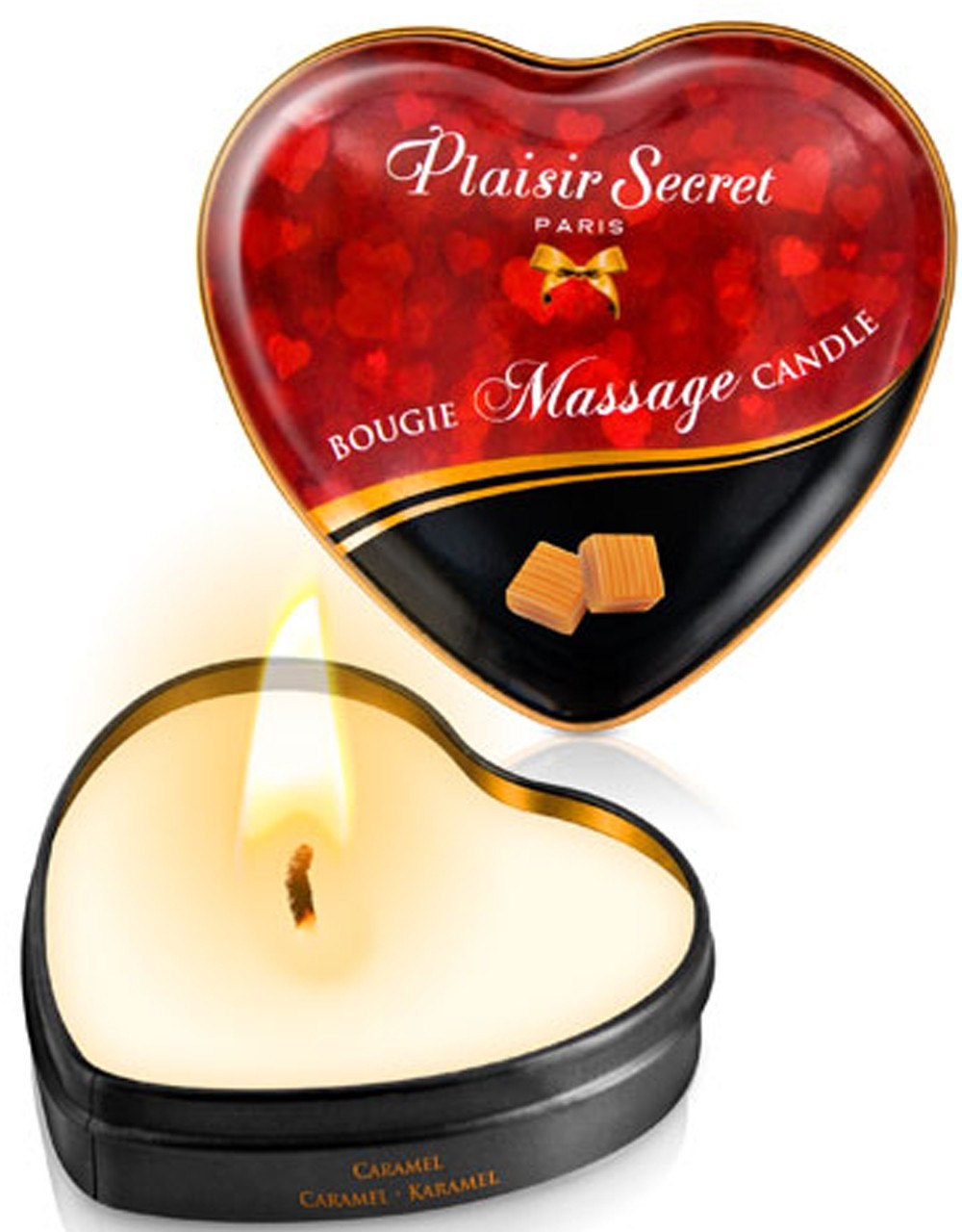 Mini bougie de massage caramel boîte coeur 35ml