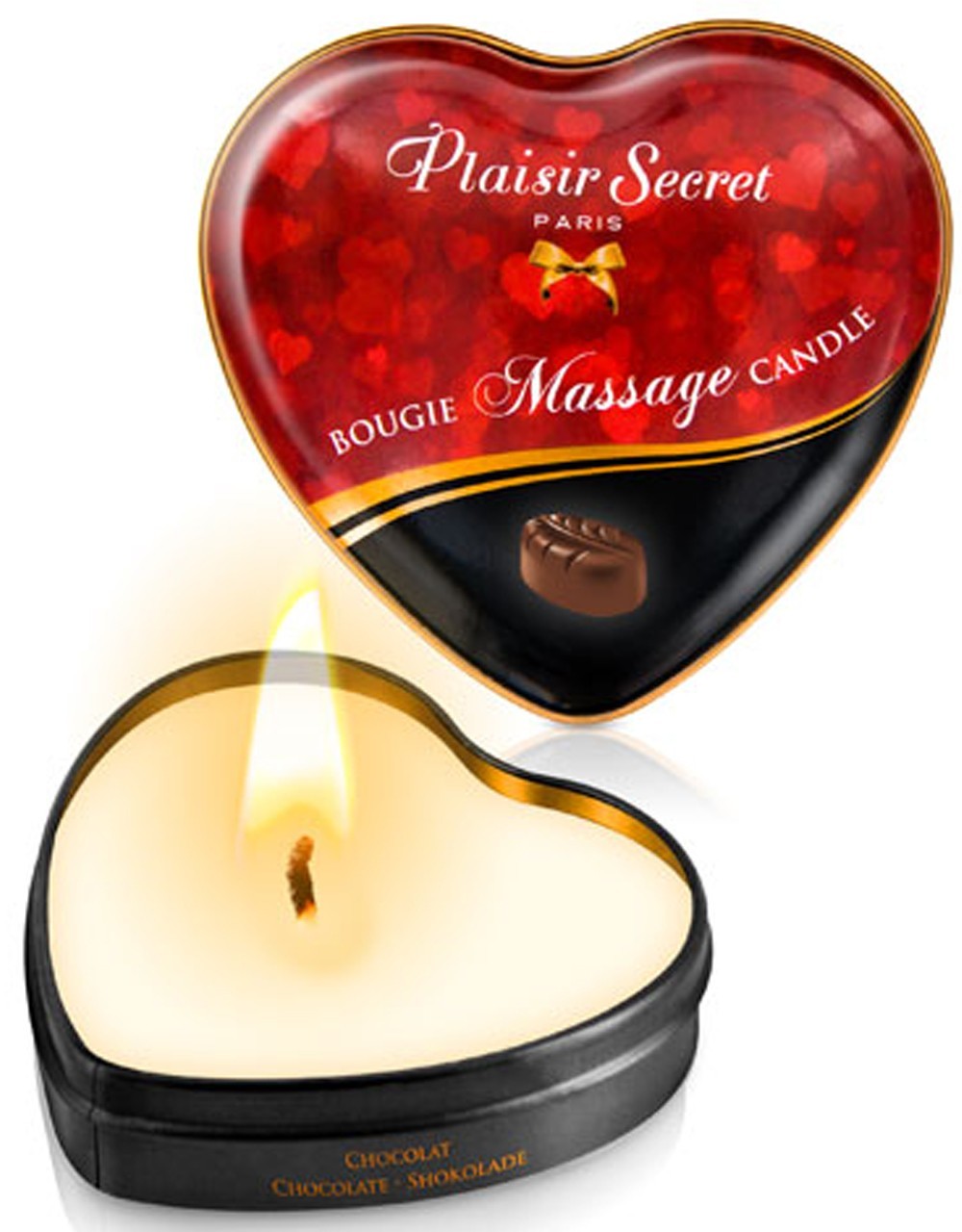 Mini bougie de massage au chocolat boîte coeur 35ml