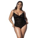 Body noir rayé en dentelle et fine résille grande taille