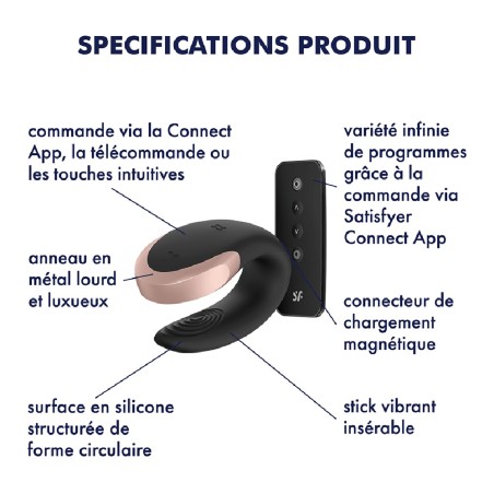 Satisfyer Vibromasseur connecté pour couple avec télécommande Double Love noir Satisfyer