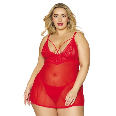 Nuisette et string rouge grande taille