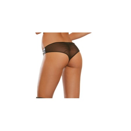 Tanga faux cuir avec zip, résille au dos - DG1423BLK