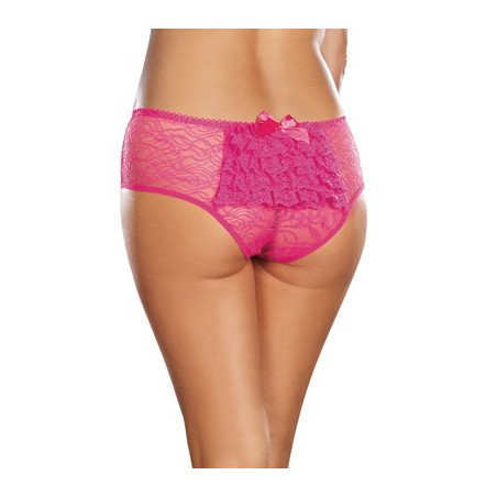 Panty taille basse rose grande taille ouvert froncé au dos