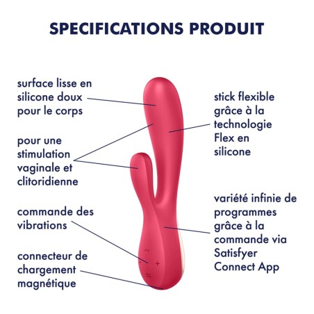 Satisfyer Vibromasseur rabbit rouge connecté Mono Flex Satisfyer