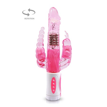 Vibromasseur rabbit rotatif triple stimulation