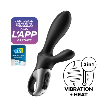 Vibromasseur rabbit noir USB, chauffant et connecté Heat Climax  Satisfyer