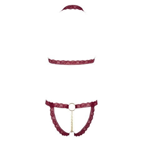 Soutien-gorge ouvert et string rouge à larges bandes sexy