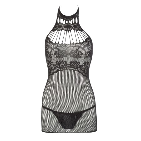 Petite robe en résille noire et string assorti