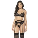 Ensemble soutien-gorge résille, porte-jarretelles et string noir