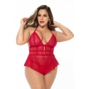 Body rouge grande taille style babydoll et string