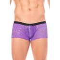 Mini-Pant violet en dentelle et simili cuir