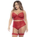 Ensemble lingerie, grande taille, deux pièces en dentelle rouge  - MAL8815XRED