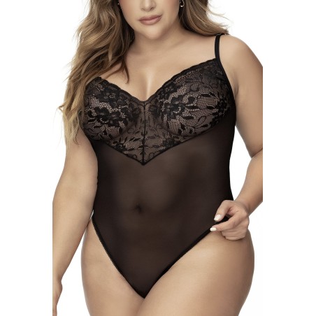 Body, grande taille, noir en dentelle et résille noire - MAL8795XBLK