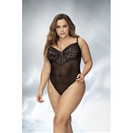 Body, grande taille, noir en dentelle et résille noire - MAL8795XBLK