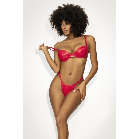 Ensemble lingerie sexy en vinyle rouge avec soutien-gorge et string - MAL2740RED