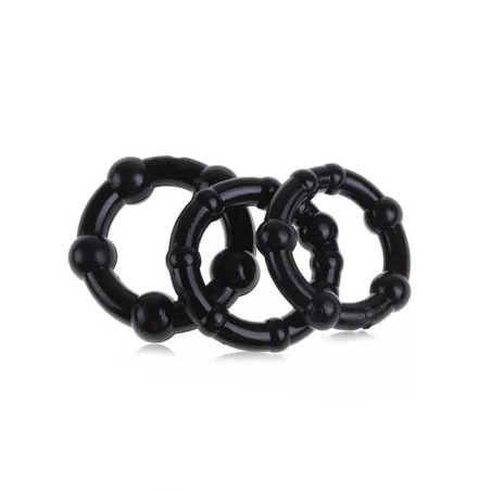 Pack 3 cockrings noirs avec billes