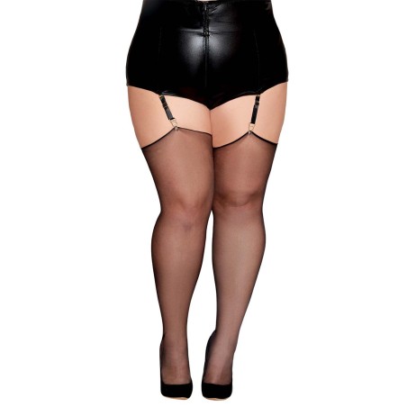 Bas noir, grande taille, en résille transparente avec couture arrière  - DG0492XBLK