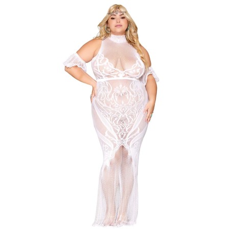 Robe bodystocking, grande taille, en résille t dentelle blanche - DG0490XWHT