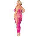 Ensemble Soutien-gorge et jupe longue en filet rose, grande taille - DG0485XBEE