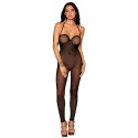 Bodystocking en résille noire, sans couture, avec large décolleté à armature  - DG0471BLK