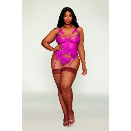 Bustier porte jarretelles grande taille rose avec string - DG13283XBEE