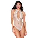 Body blanc résille et dentelle avec perles dans le dos - DG12832WHT