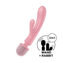 2 en 1 Vibromasseur rabbit et wand rose USB Triple Lover Satisfyer - CC597843