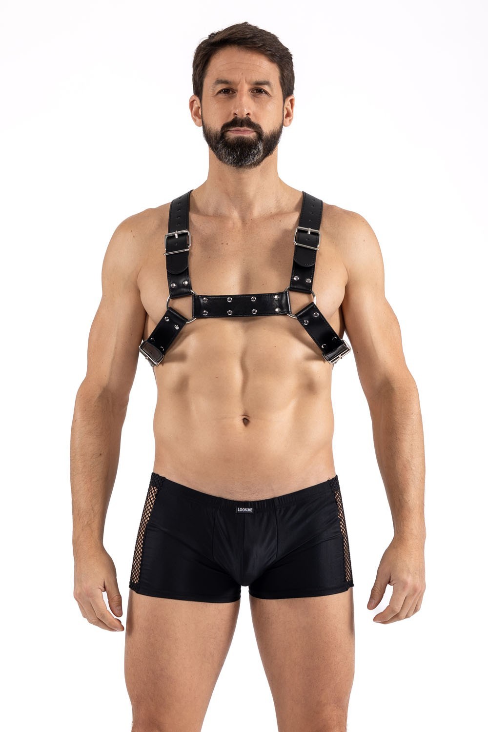 Harnais homme simili cuir croisé dans le dos