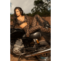Top et pantalon en dentelle florale noire - MAL1915BLK