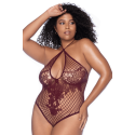 Body string grande taille en résille couleur cerise - MAL1115XCHRY
