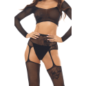 Ensemble 2 pièces, top et bas porte jarretelles - REN7117-BLK