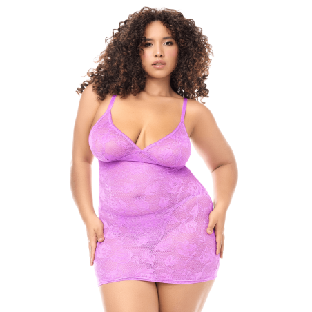 Babydoll grande taille dentelle violette et string - MAL7613XWORC