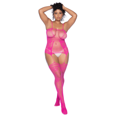 Combinaison grande taille en résille rose - MAL1105XNPK