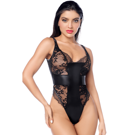 Body Noir en Dentelle & Similicuir - MAL2805BLK