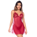 Babydoll Rouge Brodé avec Fentes Latérales - MAL7620RED