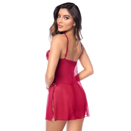 Babydoll Rouge Brodé avec Fentes Latérales - MAL7620RED