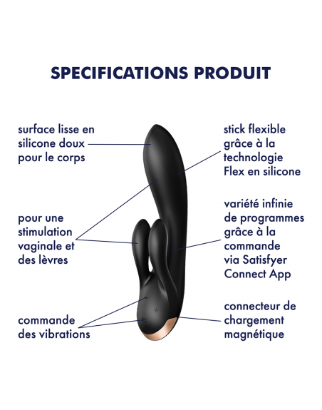 Vibromasseur rabbit noir double stimulation clitoris Double Flex Satisfyer - CC597809