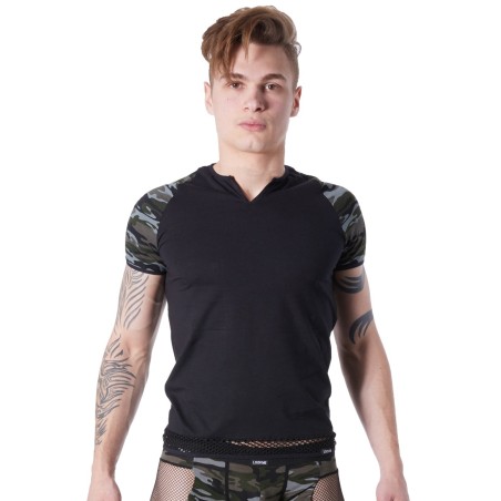 T-shirt noir sexy noir et motif militaire