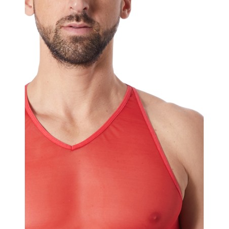 T-shirt rouge fine maille avec transparence